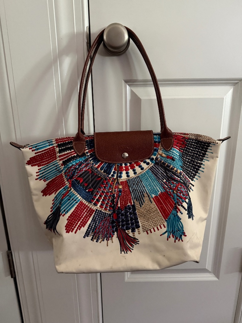 Longchamp RARE Vintage LePilage Collier Maasai Medium Nylon art bag